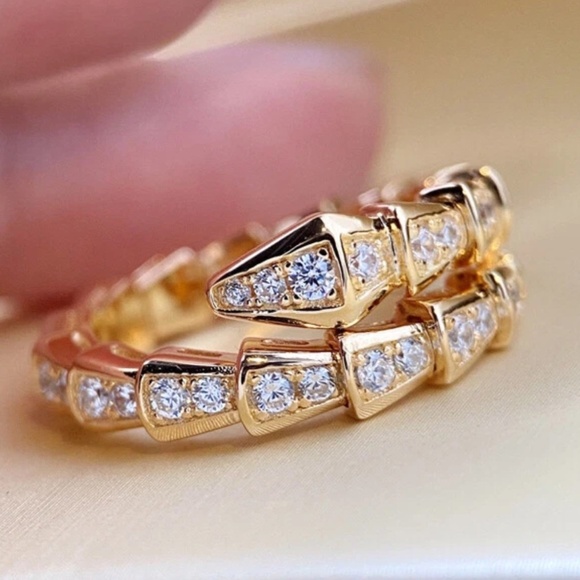 18k Gold Plated  Serpentine Snake Cz Diamond Pave Ring - Picture 8 of 16